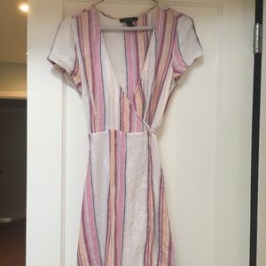 pink, striped wrap dress